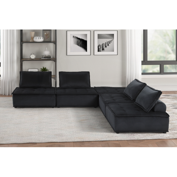 Anna 120" Black Velvet 5-Piece Sectional Sofa for Small Spaces | Walmart US | Easy Assembly