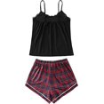 thumbnail image 2 of Conjunto de pijama para mujer con estampado de cuadros y cintura elástica, conjunto de pijama recortado rojo azul 3xl JM, 2 of 5