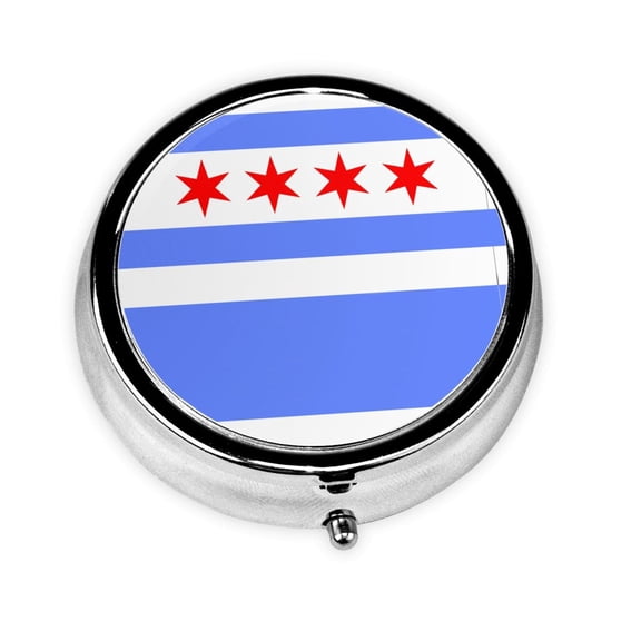 Chicago Flag Style Round Pill Box Small Pill Case For Purse Pocket Medicine Organizer Travel Pillbox Portable Pill Container