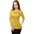 thumbnail image 4 of Women's Cowl Neck Long Sleeves Buttons Decor Ruched Top, 4 of 6