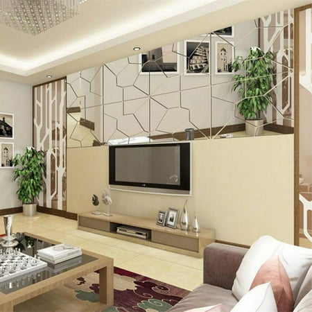 - 7pcs 3D Self Adhesive Peal and Stick Removable Modern Mirror Tile Acrylic Mirror Sheets Wall Stickers Decal Art Mural For Living Room Bedroom Home Decoration