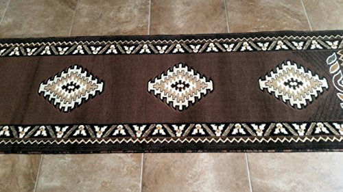 Southwest Native American Long Runner Rug Chocolate Design 2ft4in.X10ft11in.