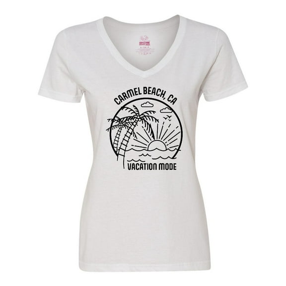 Inktastic Summer Vacation Mode Carmel Beach California Women's V-Neck T-Shirt