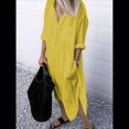 thumbnail image 2 of Vestido Camisero Informal Holgado de y Algodón para Mujer, con Solapas, Botones, Mangas con Puños y Abertura Lateral con Bolsillos Amarillo XL, 2 of 3