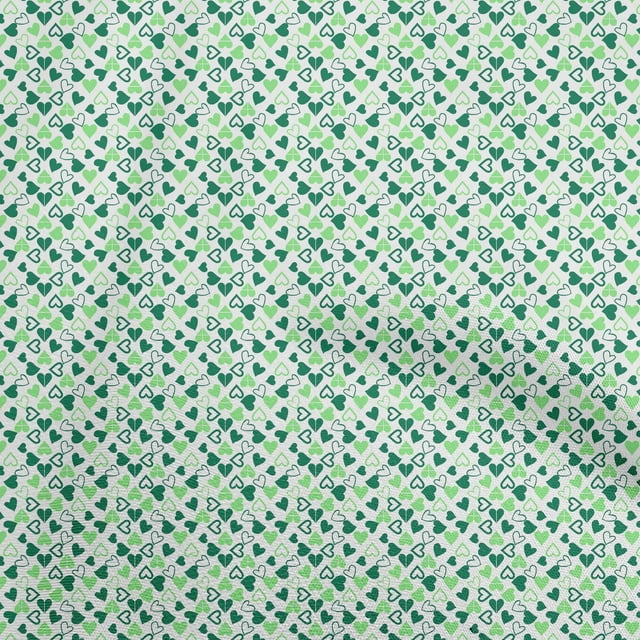oneOone Tissu Polyester Spandex Vert Imprimé Cœurs Tissu pour Robe Tissu Imprimé au Mètre 56 Pouces de Large
