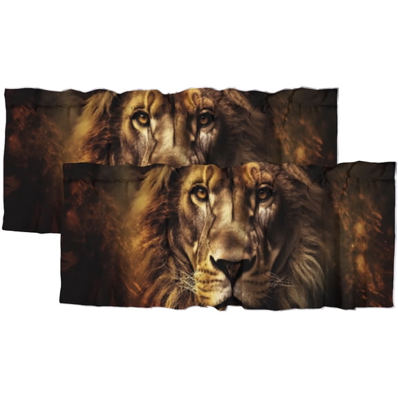 Lions Valance Curtain African Jungle Vintage Wildlife Funny Animal Rod Pocket Decoration Window Valance Curtains 54x18inch(2Pcs)