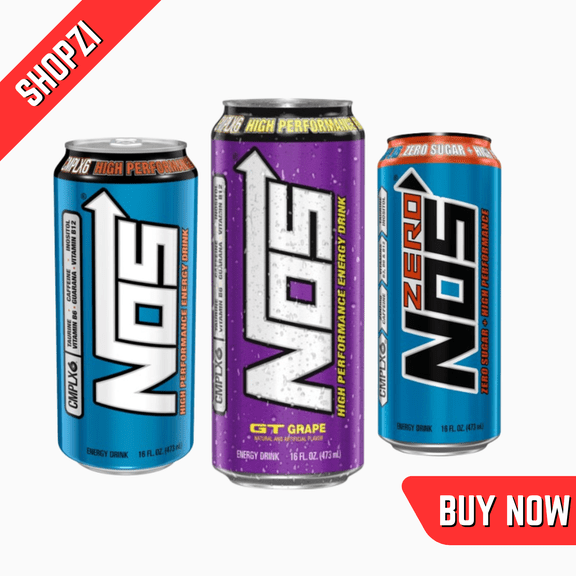 NOS High Performance Energy Drink Variety Pack, 12 Count (12 fl oz Cans, Original, GT Grape, Zero Sugar), Powerful Energy Beverage