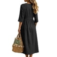 thumbnail image 5 of Ayolanni V Neck Women's Fall Dress 3/4 Sleeve Cotton Shirt Maxi Dresses Beach Button Down Flowy Solid Long Dress with Pockets Black M, 5 of 6