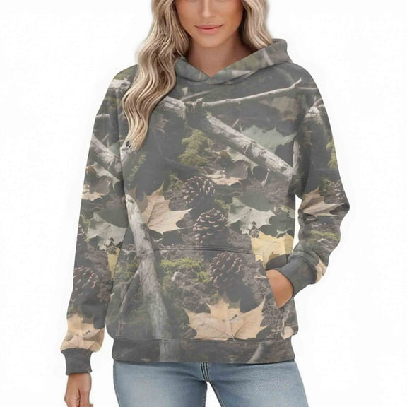 Womens Camo Hoodies Oversized Maple Leaf Fleece Pullover Sweatshirts Long Sleeve Unisex Mens Shirts Tops, 3XL Camouflage
