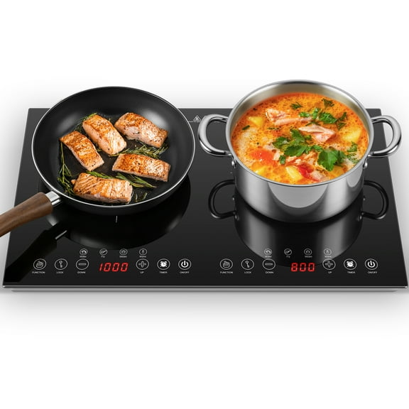 Amzgachfktch 1800W Double Induction Cooktop with 4 Presets & Touch Control in Black