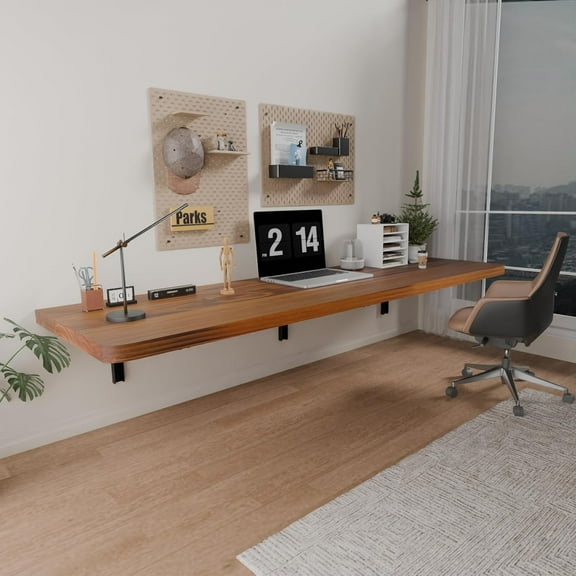 Wall Mounted Folding Table with Pine ,24" x 14" Floating Wall Desk,Laundry Folding Table with Shelf Brackets,Fold Down Desk Shelf,Folding Workbench for ,Dining,Laundry Room,Kitchen,Teak