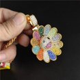 thumbnail image 2 of Sun Flower Smiley Takashi Murakami Necklace, Spinning Iced Out Pendant Necklace Takashi Murakami,Colorful Petal Smiley Face Rope Chain, 2 of 5