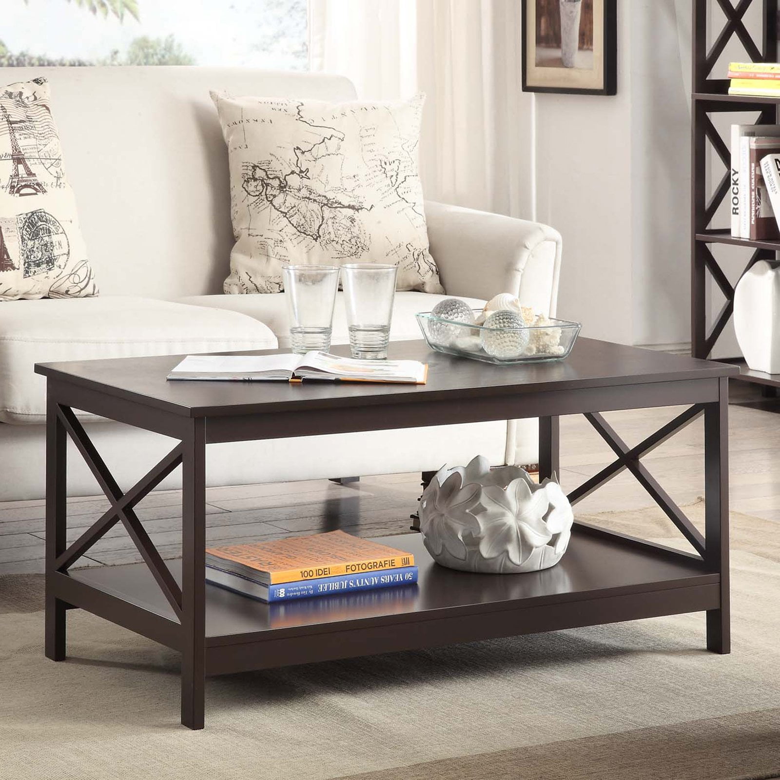 Convenience Concepts Oxford Coffee Table with Shelf, Espresso