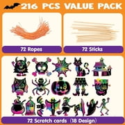 Joyfy 72 Pcs Halloween Crafts for Kids, Rainbow Scratch Art Crafts for Kid, Magic Rainbow Scratch Paper Off Cards with 18 Designs for Halloween Crafts,Arts Supplies, Classroom Activities