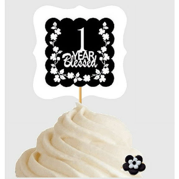1st Birthday / Anniversary Blessed Cupcake Decoration Toppers Picks -12ct