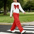 thumbnail image 5 of Iyufng 2 Piece Outfits for Girls Bow Printed Long Sleeve T-Shirt and Cargo Pants, Girls Summer Casual Two Piece Sets, Size 5-15 Years, 5 of 7