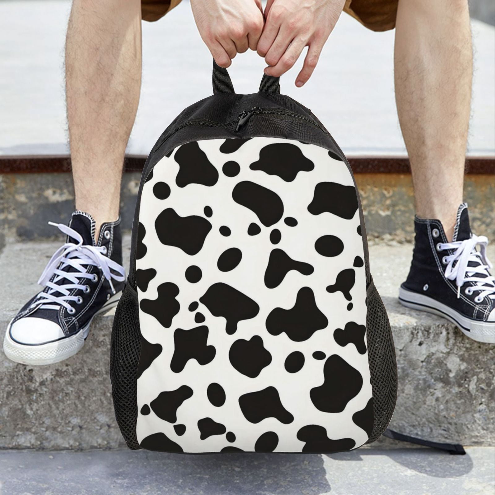 Single Side Full Backpack 16.1×11.8×4.5in Large Capacity Breathable Shoulder Belt Leisure Simple And Strong Bearing Capacity Simple Cow Print Pattern, Vector Art Style_3