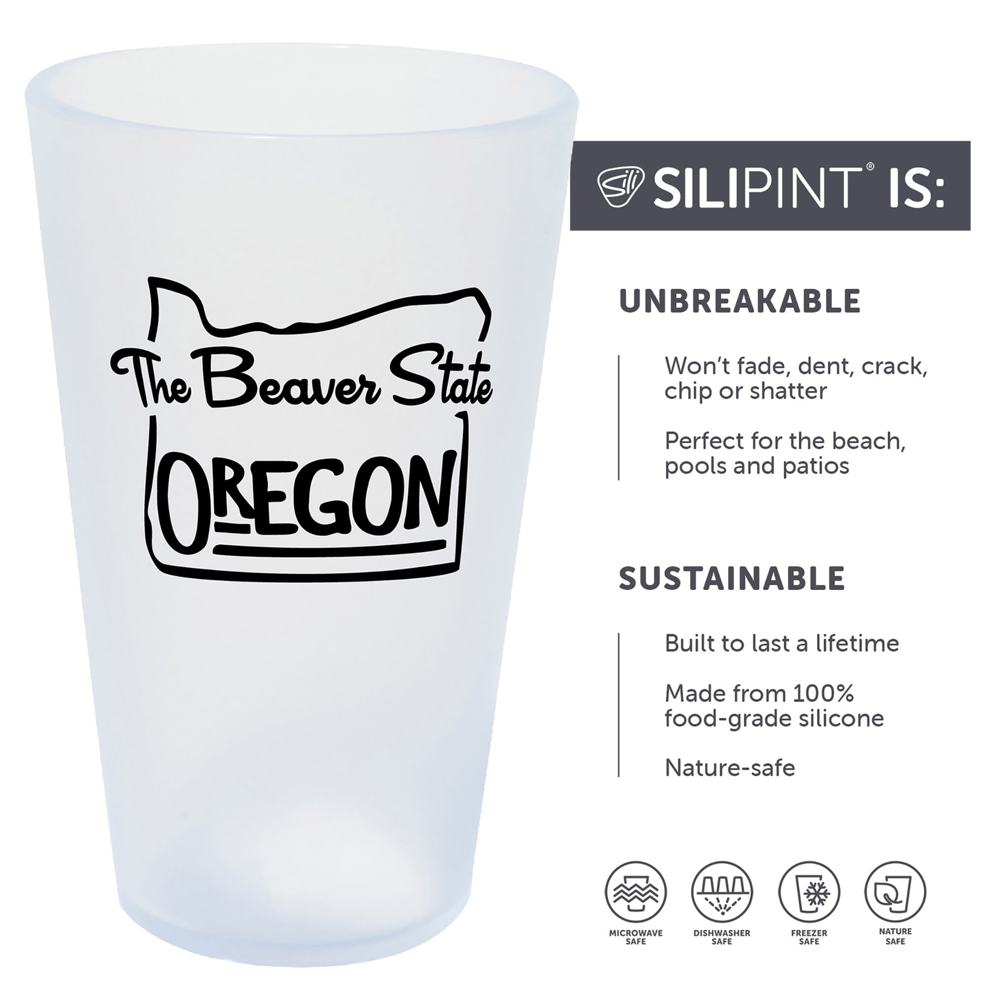 Silipint: State Pint Glasses 16oz: 2 Pack - Oregon - Icicle Silicone Cups, Unbreakable, Hot & Cold Drinks, Dishwasher-Microwave-Freezer-Oven Safe
