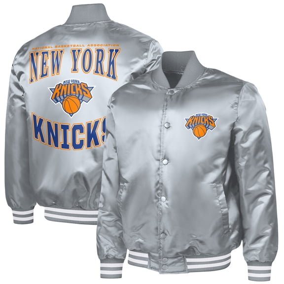 Men's G-III Sports by Carl Banks Gray New York Knicks Adaptive Bold Logo Satin Varsity Jacket