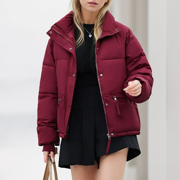 Warm Women's Short Jacket With Stand Collar Thick And Cozy Winter Coat Loose Fit Bread Jacket For Cold Weather Petite for Women Womens Utility Jacket Hooded Women S Coats And Jacket Womens Utility