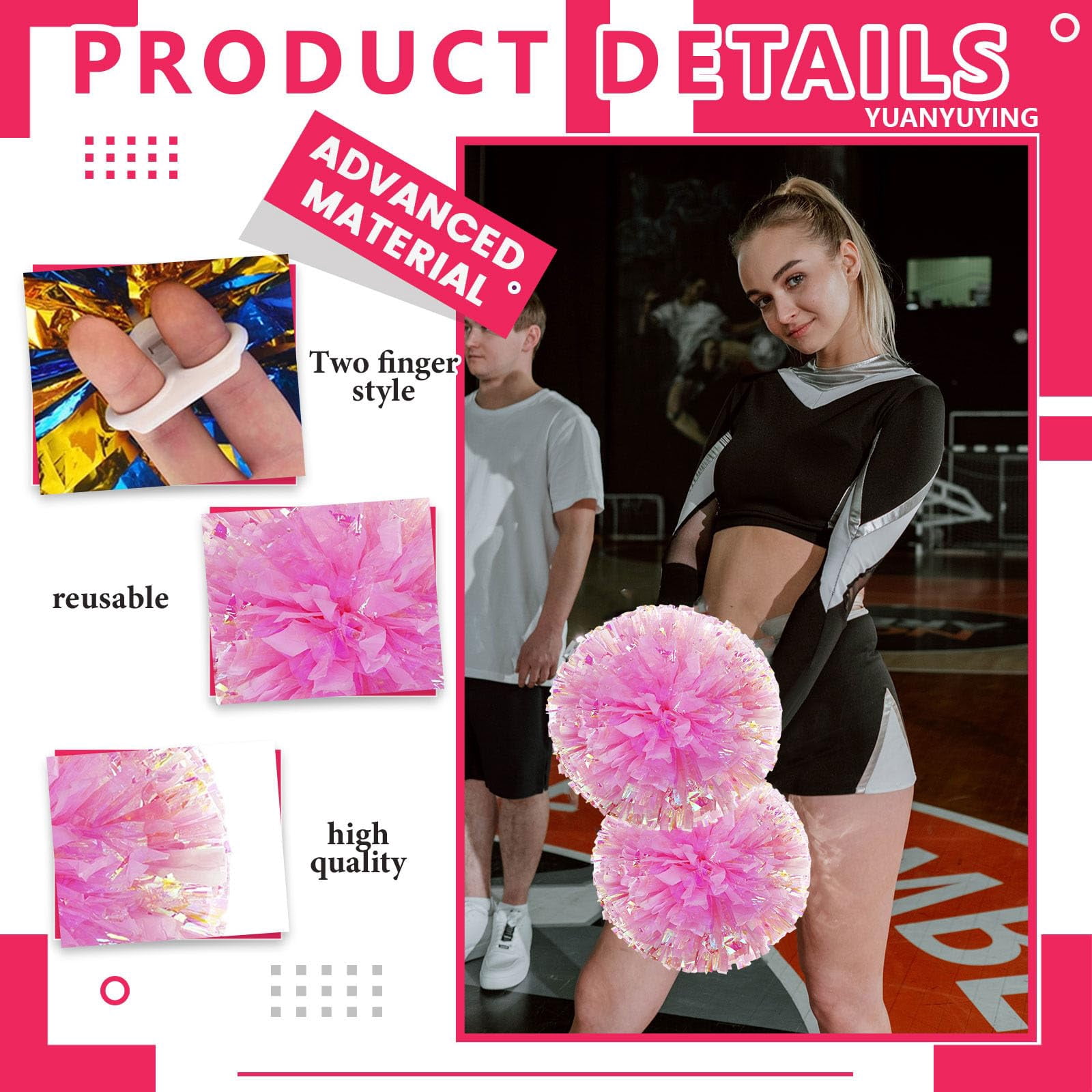 24 Pcs pom poms Cheer,pom poms Cheerleading with Finger Holes Cheer Pom Pomsfor Dance, Matches
