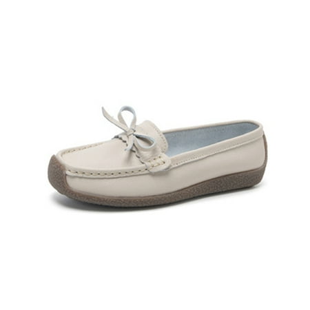

Tenmix Ladies Loafers Round Toe Nurse Shoe Flat Flats Slip On Boat Shoes Women Comfort Breathable Moccasins Beige 7
