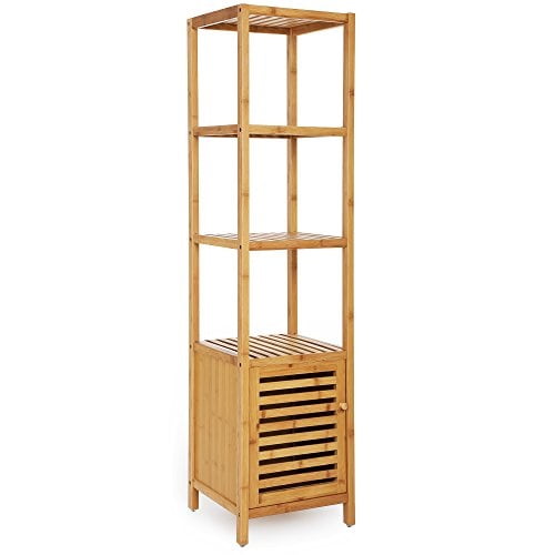 Songmics 4 Tiers Bamboo Floor Cabinet Storage Tower Multifunctional Shelving Unit Natural Ubcb50y Walmart Com Walmart Com