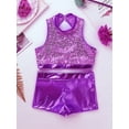 thumbnail image 7 of Aislor Kids Girls Shiny Sequins Dance Costumes Crop Top with Shorts Set Activewear Ballet Dancewear, 7 of 7