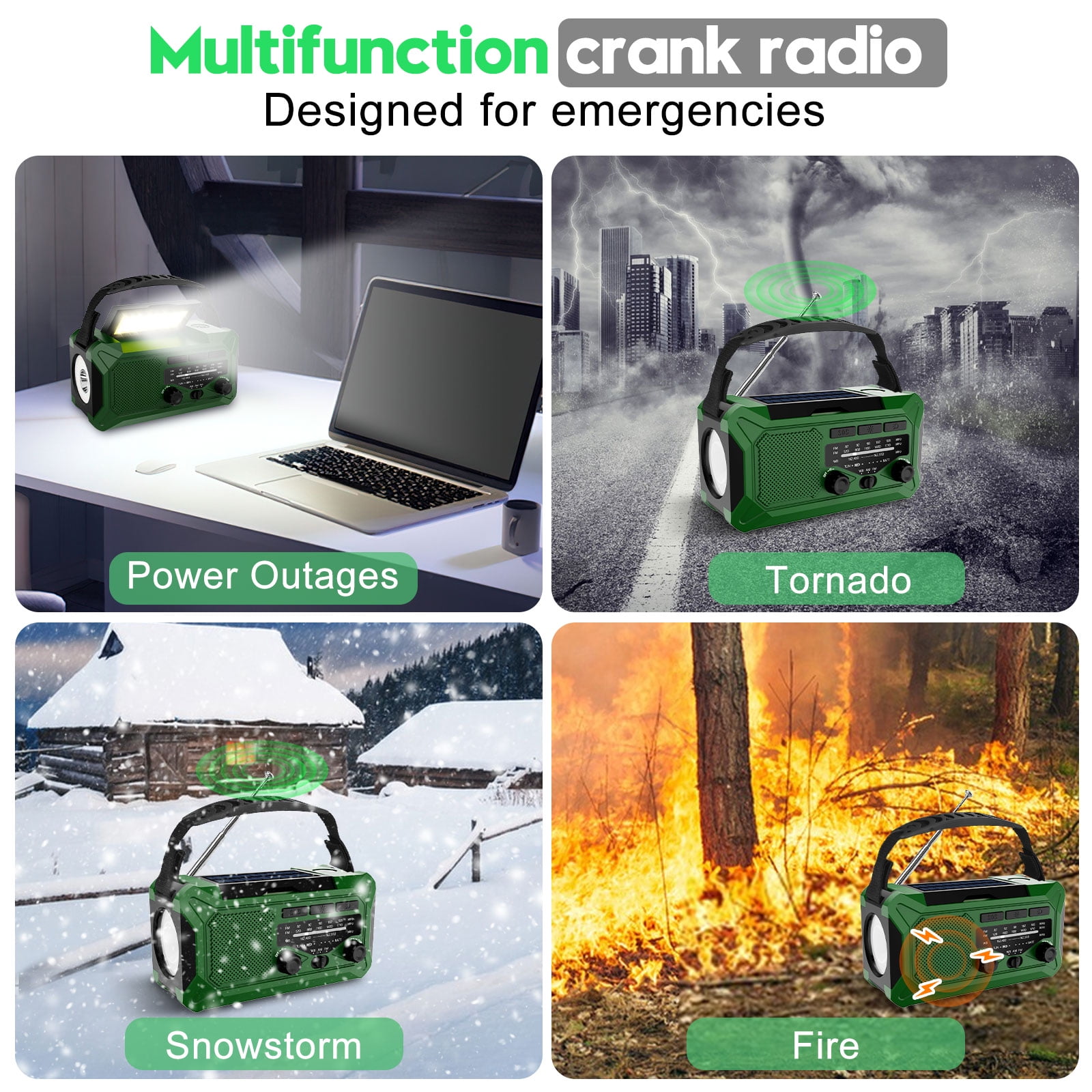 Fovendi 10000mAh Hand Crank Radio,Emergency Radio,Solar Radio,NOAA/AM/FM Weather Radio,USB Type-C Charging Radios Portable with LED Reading Light,SOS,Compass for Camping Hiking Climbing