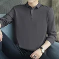 thumbnail image 4 of Camiseta polo para hombre lisa lisa ropa de hombre calidad cuello superior con cuello con cuello negro unicolor oferta otoño camiseta coreana Y2k, 4 of 5