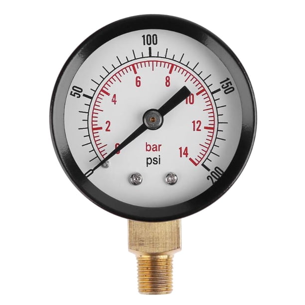Manómetro de vacío para compresor de aire, agua, aceite y gas, de 0 a 200 psi y 0 a 14 bar.