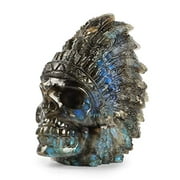 SMQ 2.5" Crystal Indian Head Skull Statue,Hand Carved Labradorite Realistic Gemstone Collectable Figurine Reiki Healing Stone Ornament for Halloween Carnival Festival,Home,Closet (Gift Box)
