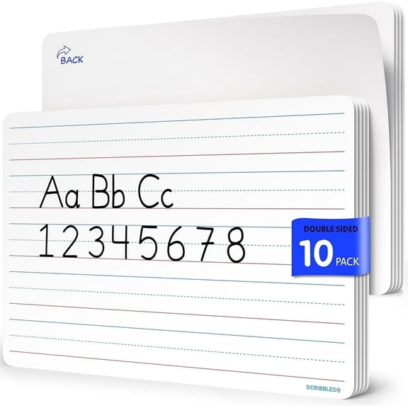 Scribbledo Lined Small Dry Erase Sheets, Ruled Double-Sided Desk Student Worksheet , 9” x 12”, 10-Pack
