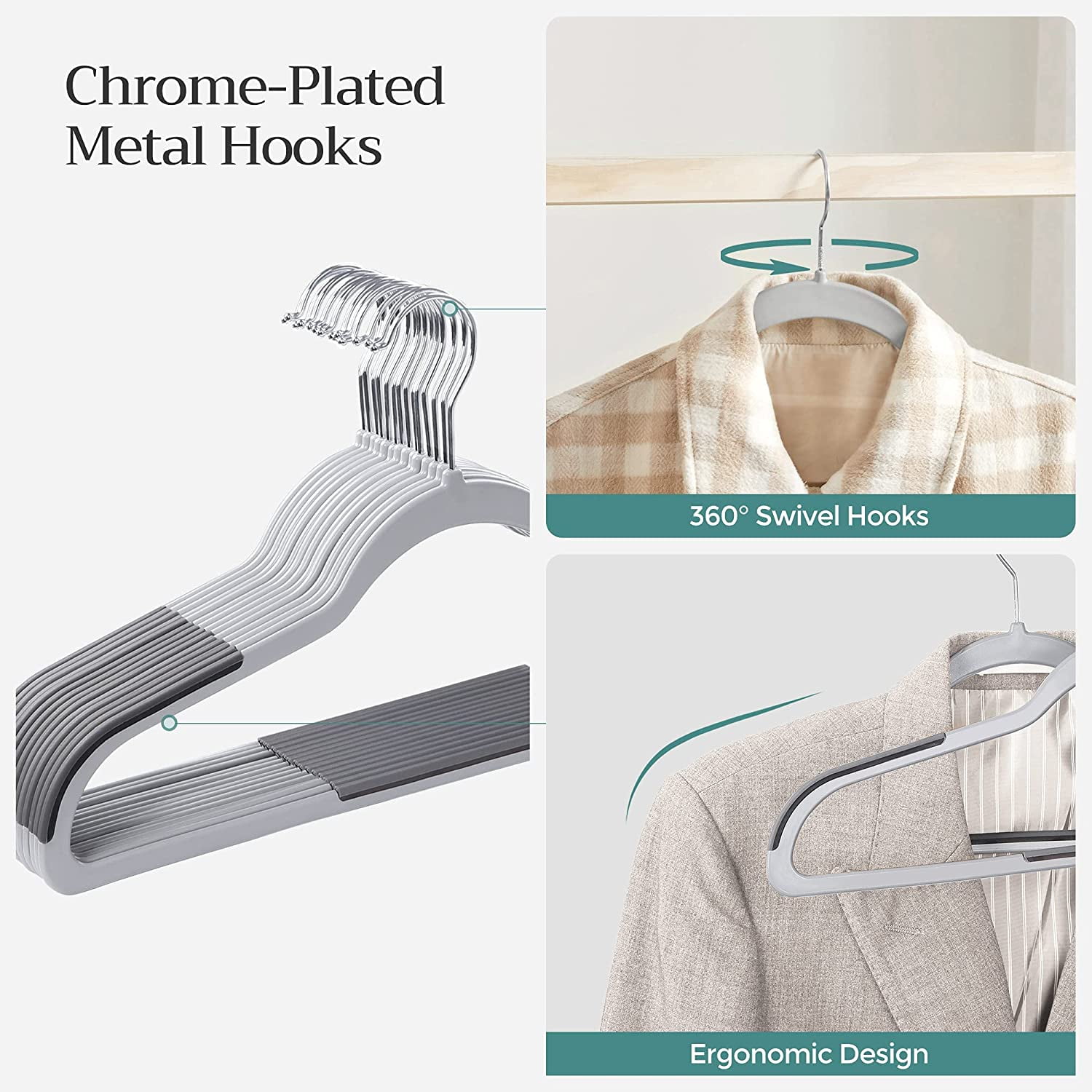 50 Pack Clothes Hangers Plastic Coat Hangers Non-Slip 360° Swivel Hook Space-Saving Light Gray and Dark Gray