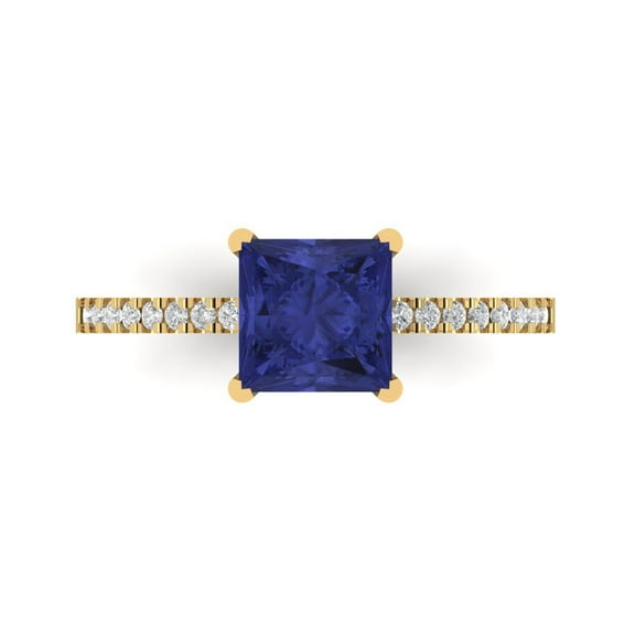 Solitaire with Accents Engagement Ring for Women - 1.62ct Simulated Tanzanite in 14K Yellow Gold Promise Ring