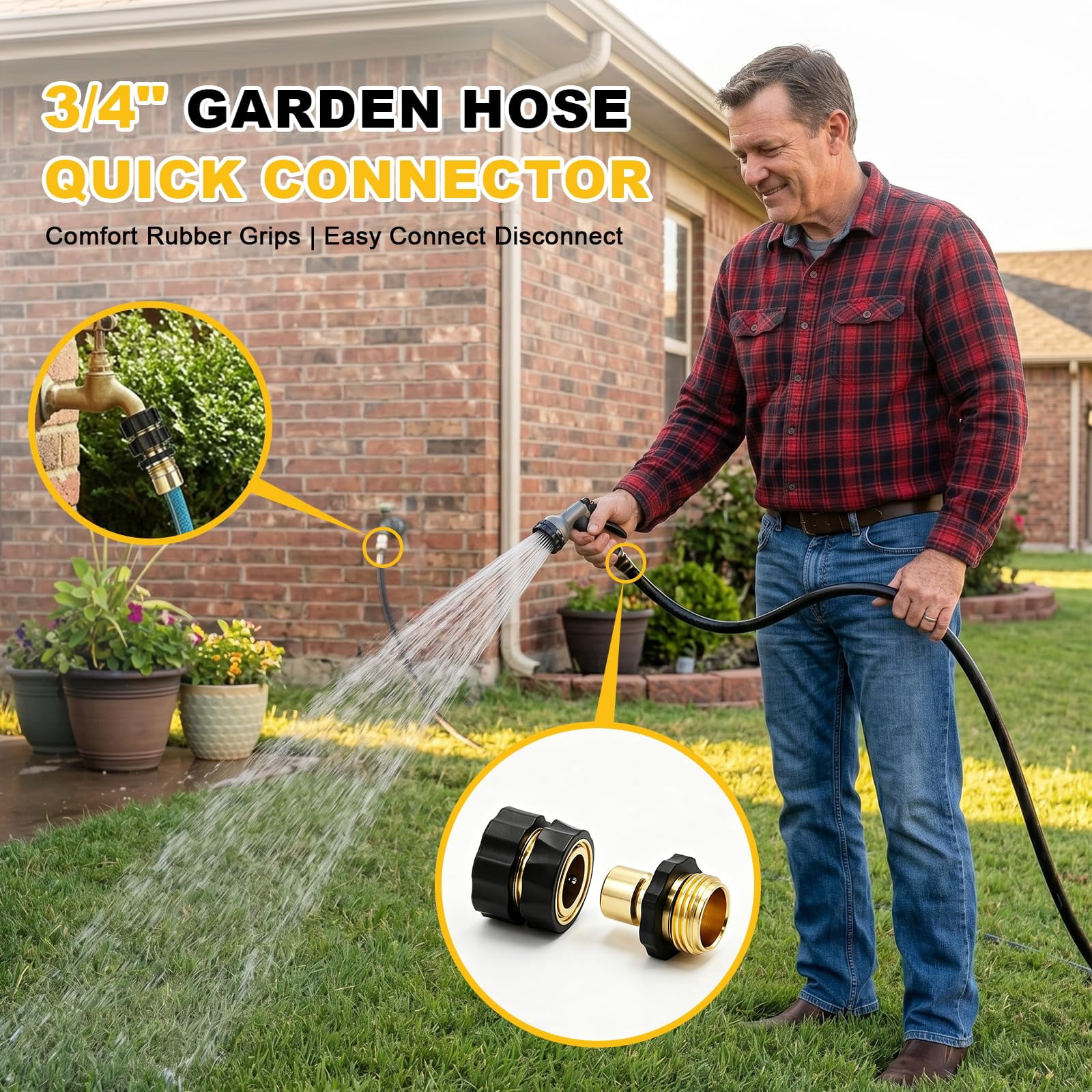 3/4 Inch Garden Hose Quick Connect Fittings, Male and Female Hose Connector Set for Sprinkler, Pressure Washer, Garden and Outdoor Use