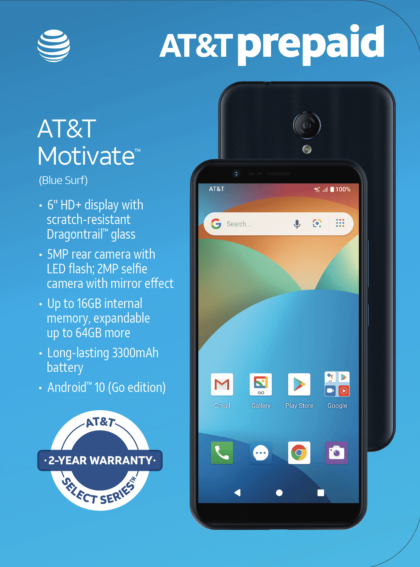 AT&T Motivate 16GB, Blue Surf - Prepaid Smartphone - Walmart.com