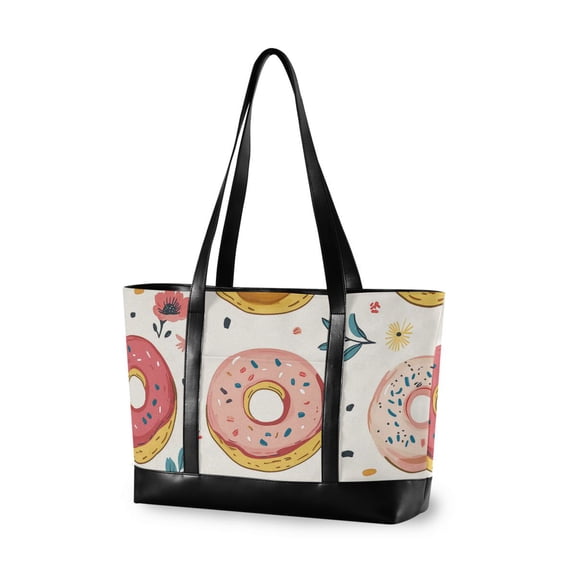 FORMRS Canvas Laptop Tote Bag for Women with 15.6" Computer Compartments Shoulder Handbag, Pink Donut