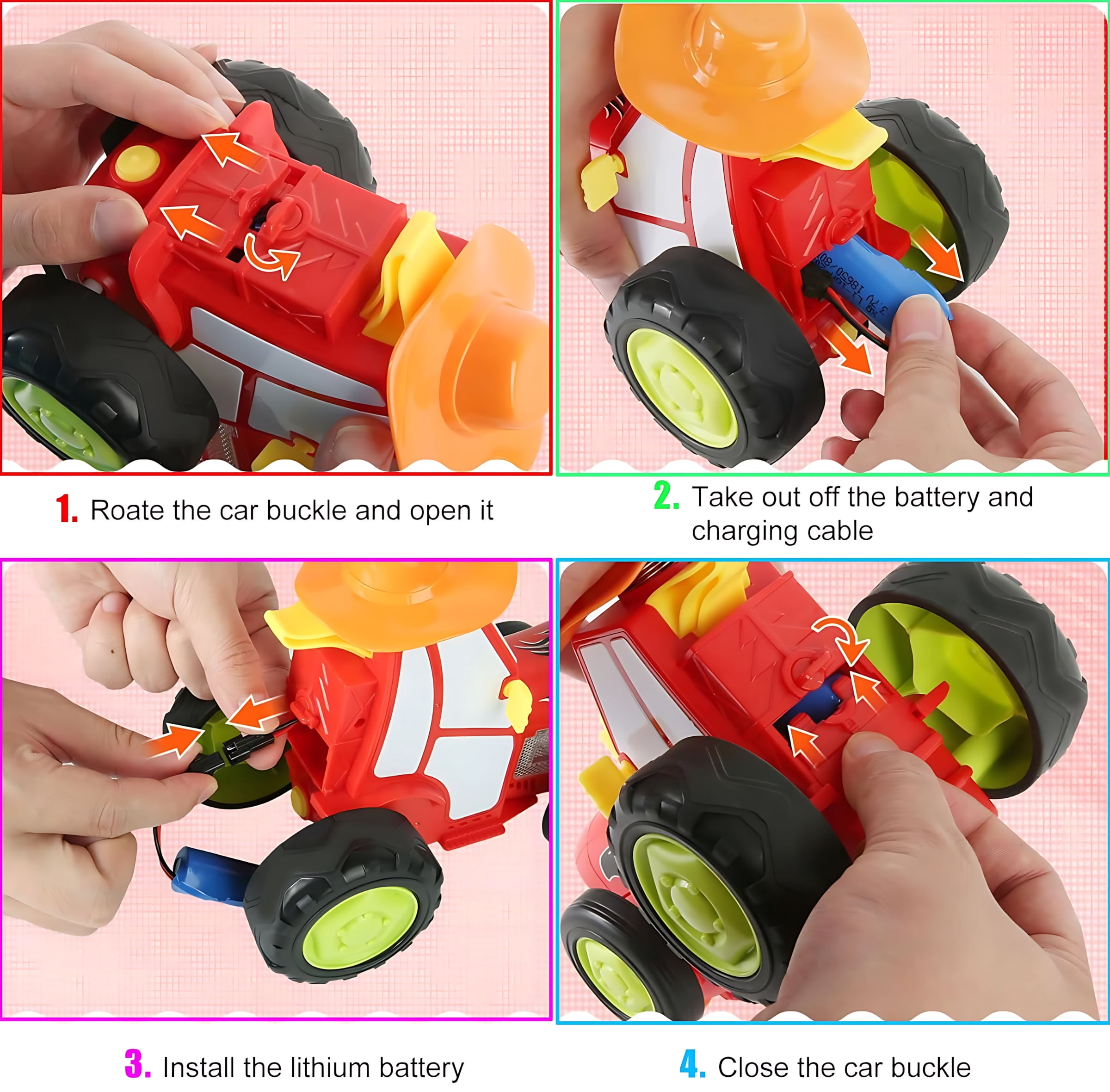 Remote Control Jumping Car, 2.4GHz RC Stunt Tractor Toy with Music and LED Lights, Rechargeable Dancing Car Gift for Kids Boys Girls, Ages 3