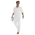 thumbnail image 6 of COOFANDY Mens Coordinated Outfit All White Hawaiian Shirt and Linen Pants Sets Casual Beach Linen Sets 2 Piece, 6 of 13
