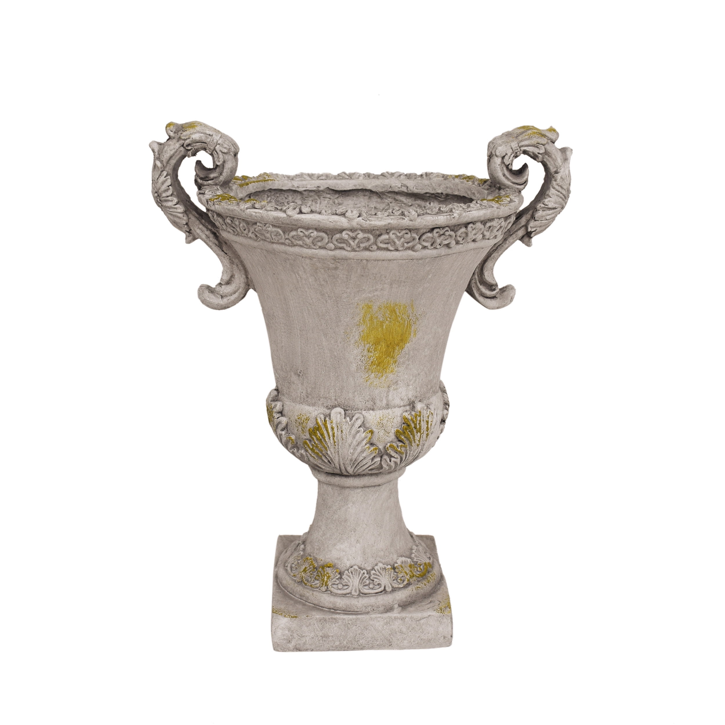GDF Studio Upsal Outdoor Traditional Roman Chalice Cast Stone Garden Urn Planter, Gray with Moss