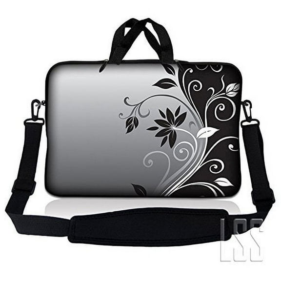 LSS 13.3 inch Laptop Sleeve Bag Compatible with Acer, Asus, Dell, HP, Sony, MacBook and More, Carrying Case w/ Handle & Adjustable Strap - Gray Black Swirl Floral