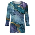 thumbnail image 4 of ZOYXRO Womens Tops 3/4 Sleeve Summer Crew Neck T Shirts Business Casual Elbow Sleeve Marble Print Tops Loose Dressy Casual Clothes Blue XL, 4 of 5