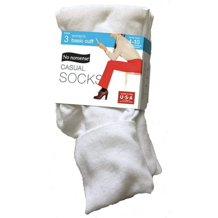 No nonsense Women's Cotton Basic Cuff Sock 3 Pair Pack White One Size 