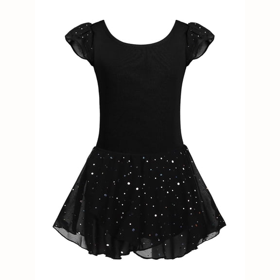Black Dresses for GirlsRuffle Sleeve Ballet Dance Tutu Skirted Leotard Girls Princess Dress