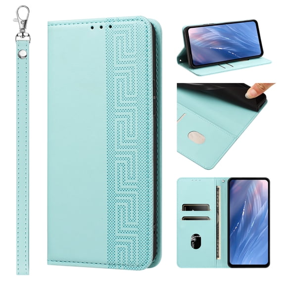 Feishell Wallet Case For Samsung Galaxy S25, Premium PU Leather Flip Folio Cover with RFID Blocking Card Slots Cash Pocket Kickstand Wrist Strap Embossed Pattern Shockproof Phone Case,Green