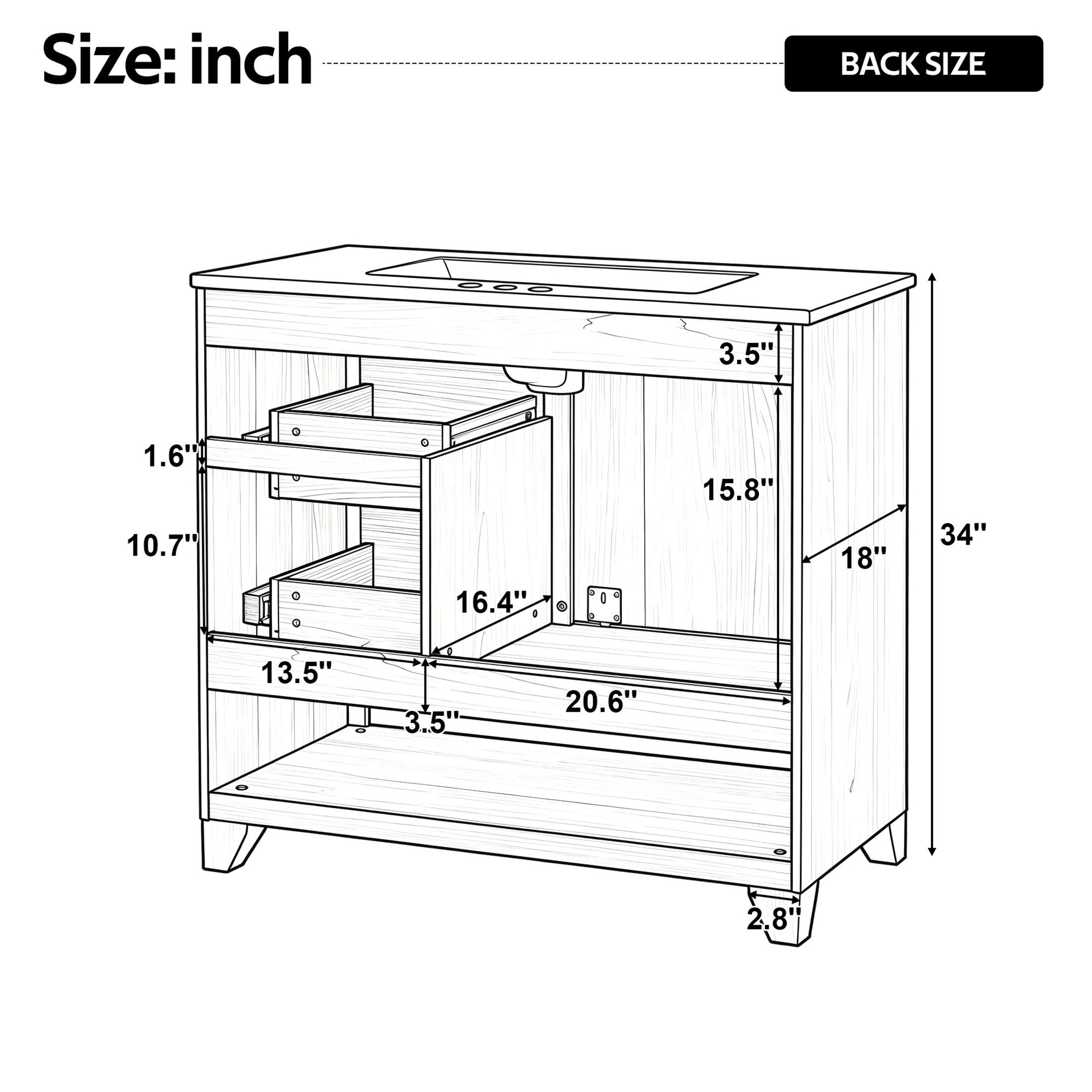 Christopher Knight Home 36" Bathroom Vanity with Ceramic Sink, 2 Drawers, Sliding Cabinet Door, Natural