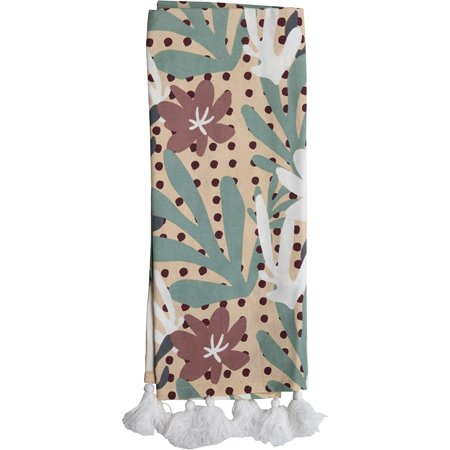 & Multicolo Floral Pattern 27 x 18 Inch Woven Kitchen Tea Towel with H Sewn Tassels
