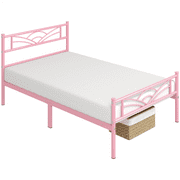 Easyfashion Cloud-Inspired Design Metal Platform Bed,Twin XL,Pink