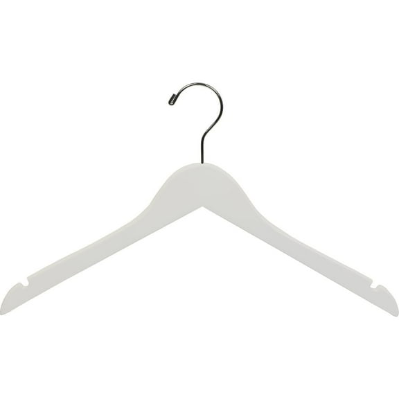 White Wood Top Hanger, Box of 50 Space Saving 17 Inch Flat Wooden Hangers w/ Chrome Swivel Hook & Notches for Shirt Jacket or Dress by International Hanger